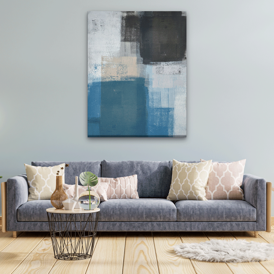 Blue & Black Abstract Paintings 4 :5 Vertical Premium Wall Art Canvas by MeriDeewar