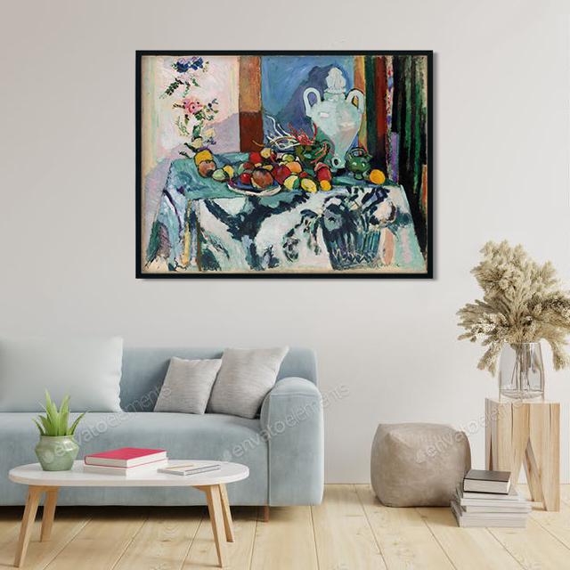 Blue Still Life Painting-Meri Deewar 4 : 3 Horizontal Premium Wall Art Canvas by MeriDeewar