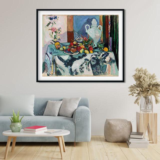 Blue Still Life Painting-Meri Deewar 4 : 3 Horizontal Premium Wall Art Canvas by MeriDeewar