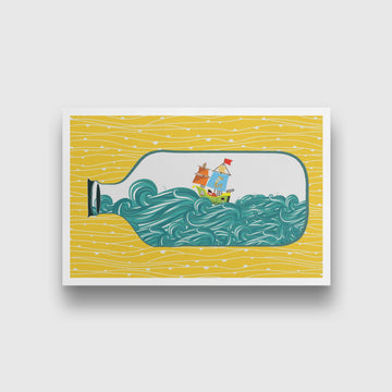 Boat and Sea Painting-Meri Deewar 3 : 2 Horizontal Premium Wall Art Canvas by MeriDeewar