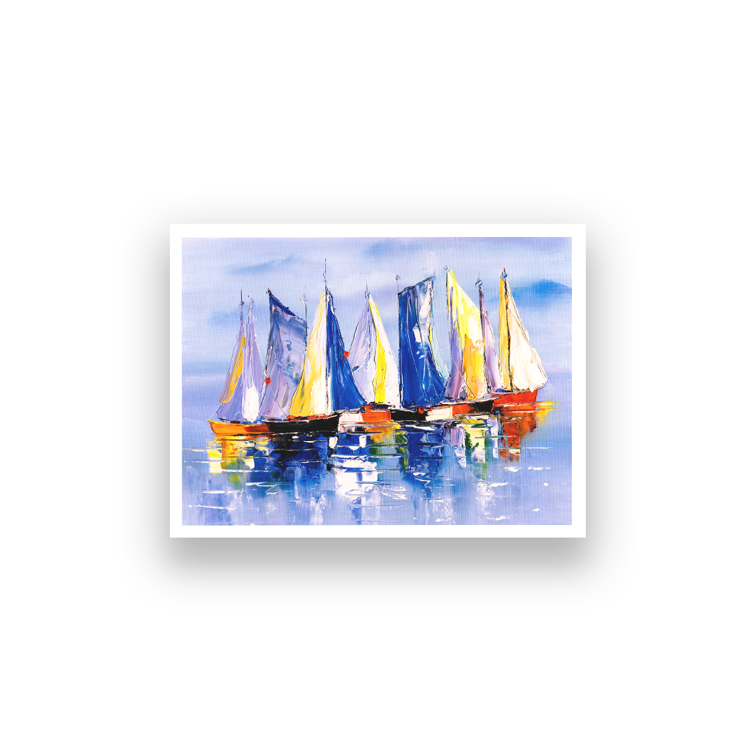 Boats in Sea Beautiful Scenery Wall Painting 4 : 3 Horizontal Premium Wall Art Canvas by MeriDeewar