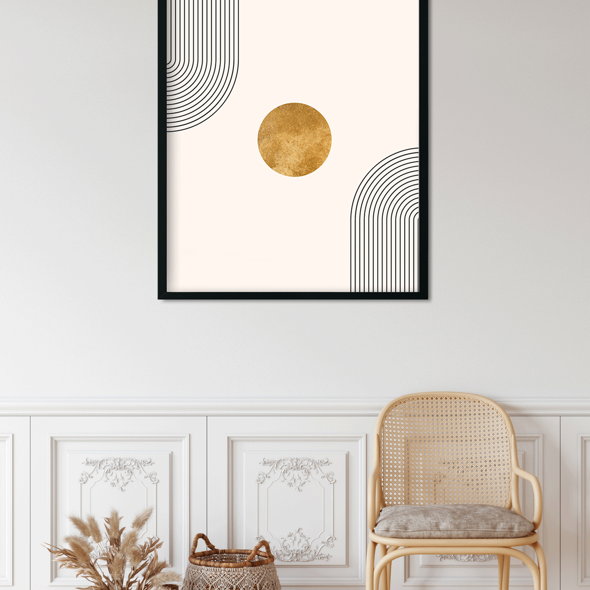 Boho wall art print with rainbow golden shape Painting 5 : 6 Vertical Premium Wall Art Canvas by MeriDeewar