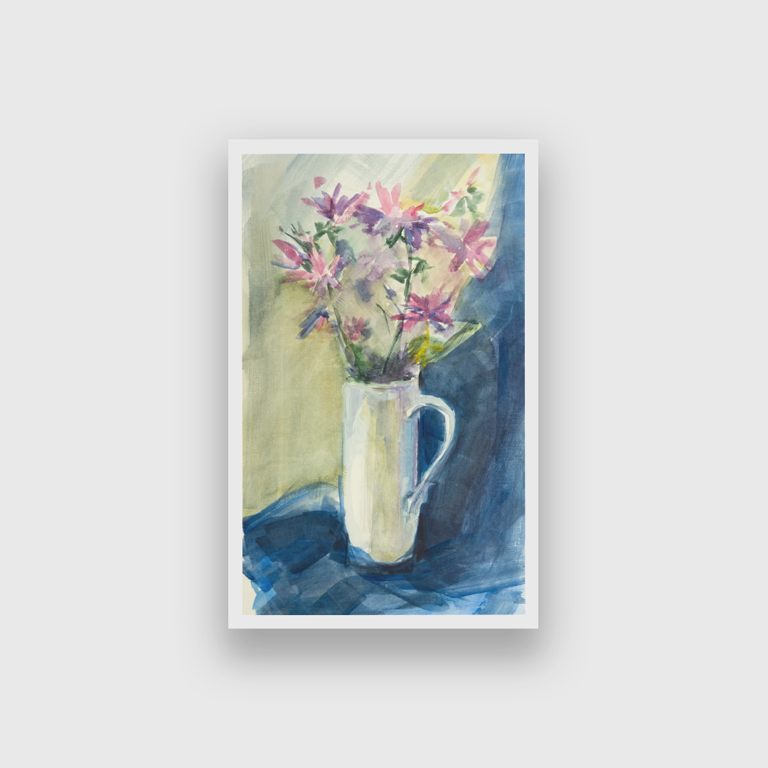 Bouquet Flowers Delicate Pink Blue Drapery Painting 3 : 4 Vertical Premium Wall Art Canvas by MeriDeewar