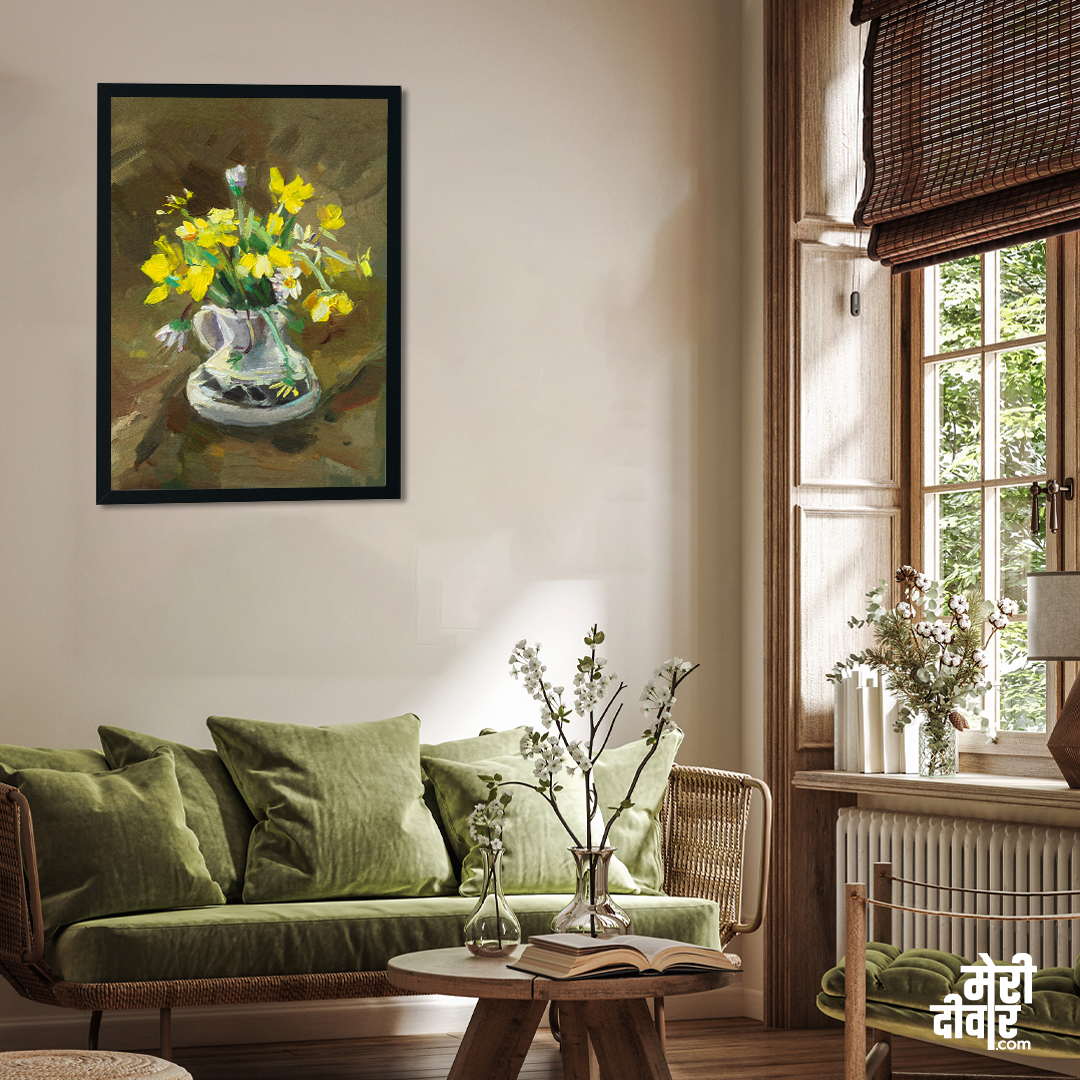 Bouquet Flowers Vase Oil Painting 2 : 3 Vertical Premium Wall Art Canvas by MeriDeewar
