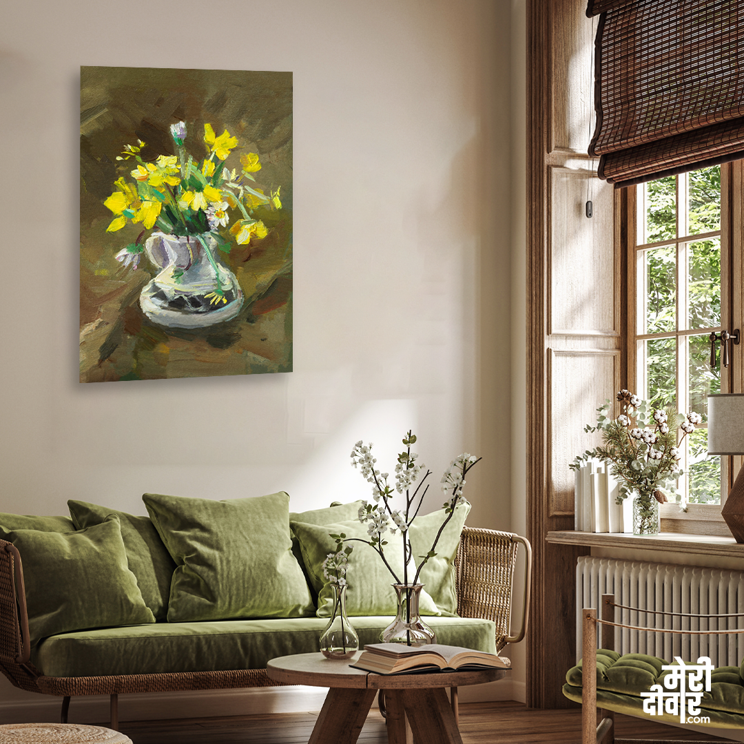 Bouquet Flowers Vase Oil Painting 2 : 3 Vertical Premium Wall Art Canvas by MeriDeewar