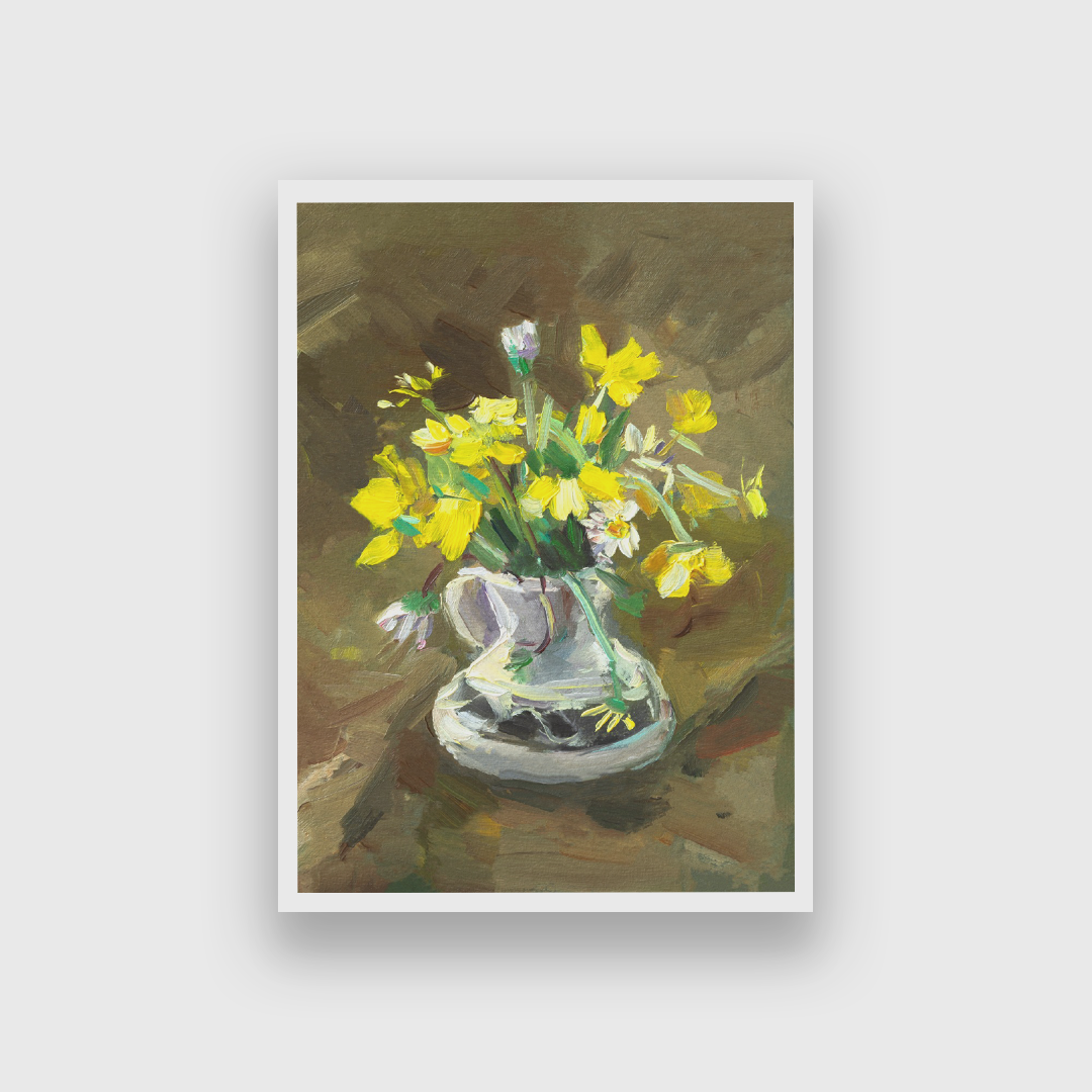 Bouquet Flowers Vase Oil Painting 2 : 3 Vertical Premium Wall Art Canvas by MeriDeewar