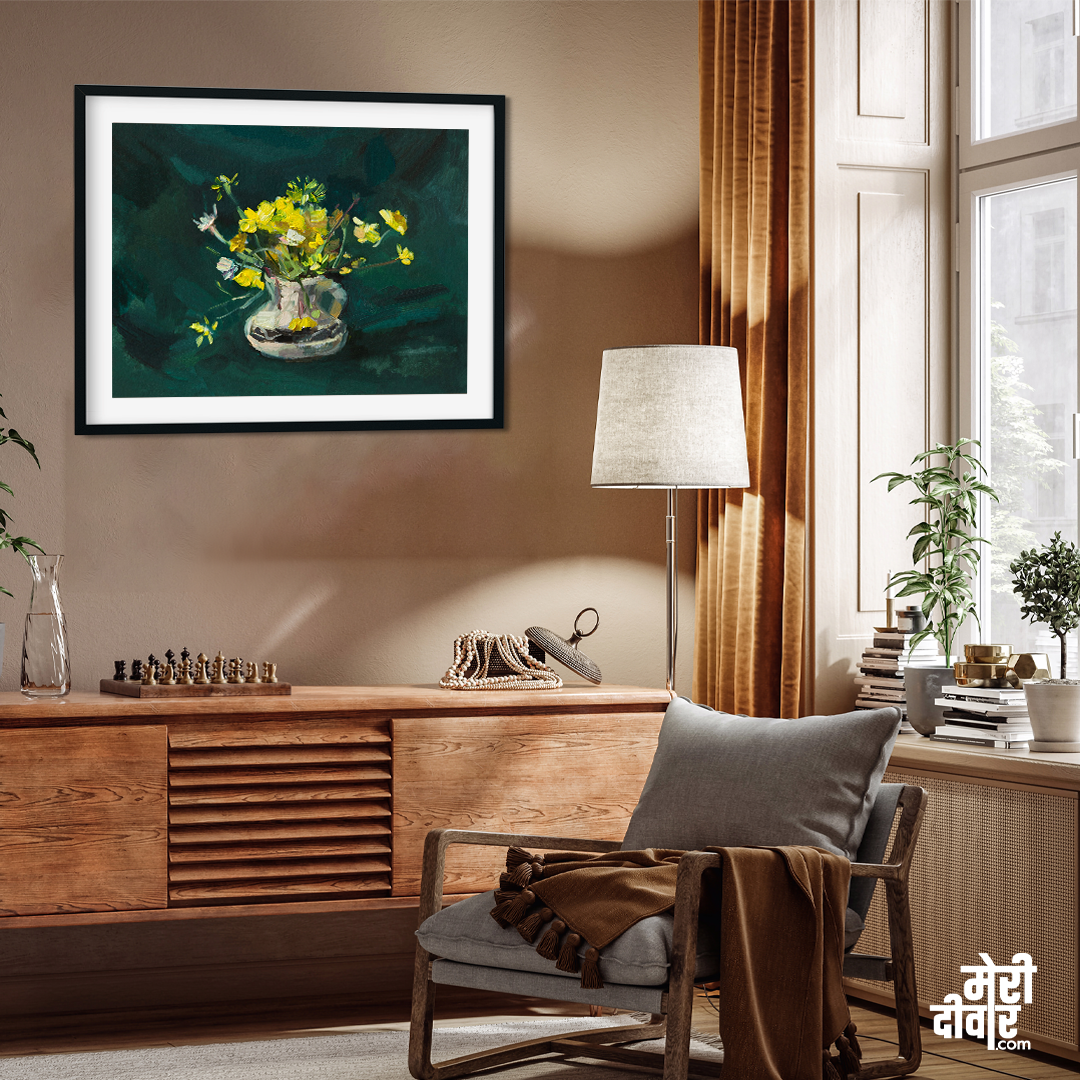 Bouquet Flowers Vase Oil Painting 4 : 3 Horizontal Premium Wall Art Canvas by MeriDeewar