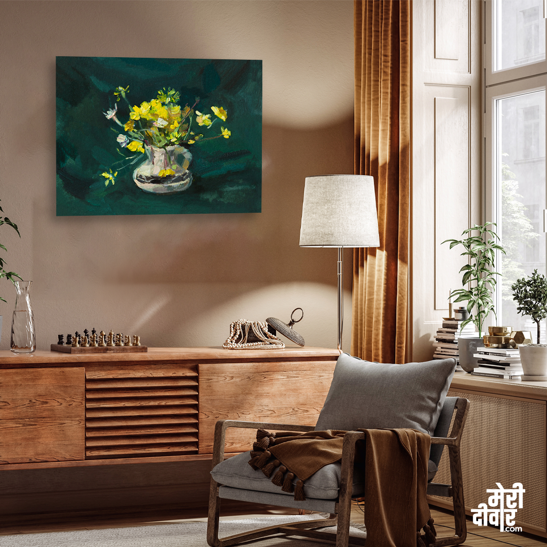 Bouquet Flowers Vase Oil Painting 4 : 3 Horizontal Premium Wall Art Canvas by MeriDeewar