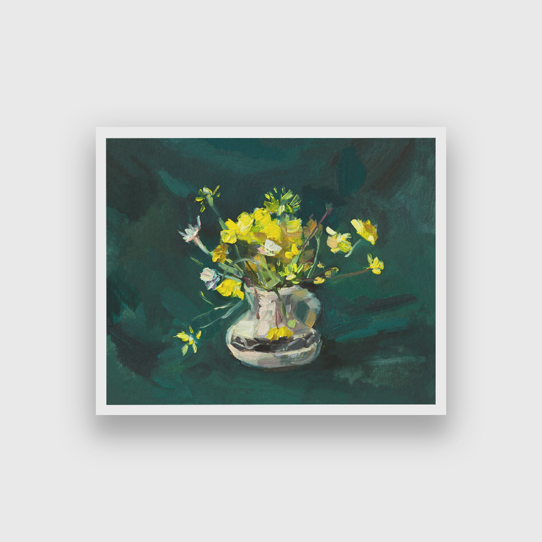 Bouquet Flowers Vase Oil Painting 4 : 3 Horizontal Premium Wall Art Canvas by MeriDeewar