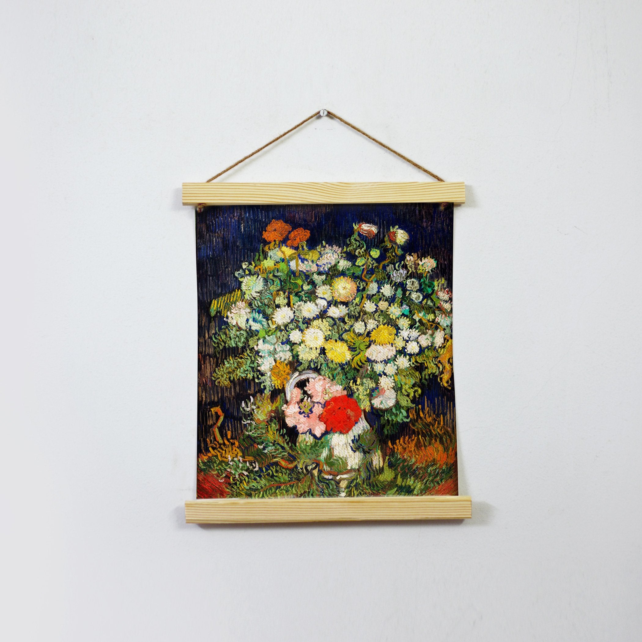 Bouquet Of Flowers In A Vase By Van Gogh Hanging Canvas Painting-Meri Deewar Hanging Canvas Premium Wall Art Canvas by MeriDeewar