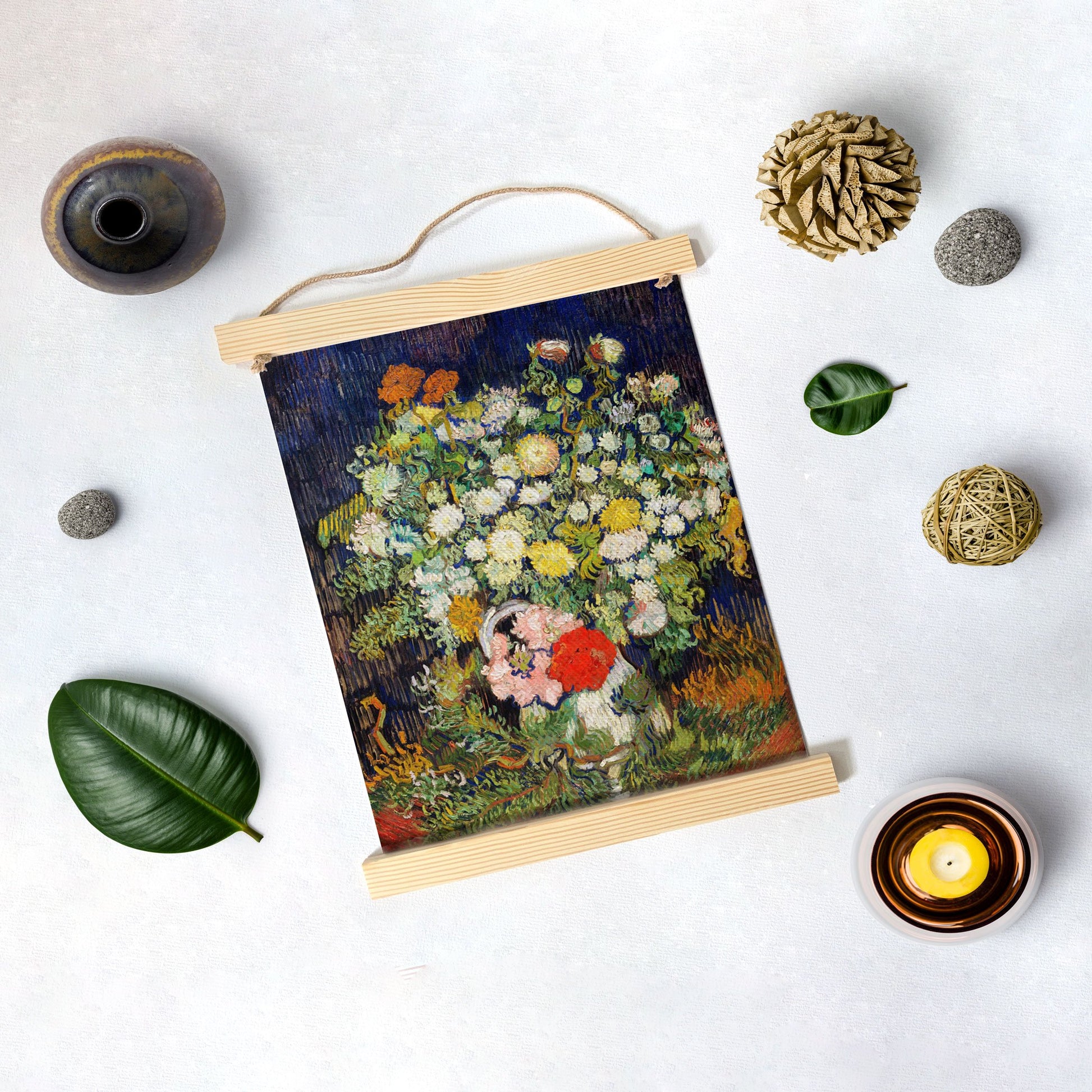 Bouquet Of Flowers In A Vase By Van Gogh Hanging Canvas Painting-Meri Deewar Hanging Canvas Premium Wall Art Canvas by MeriDeewar