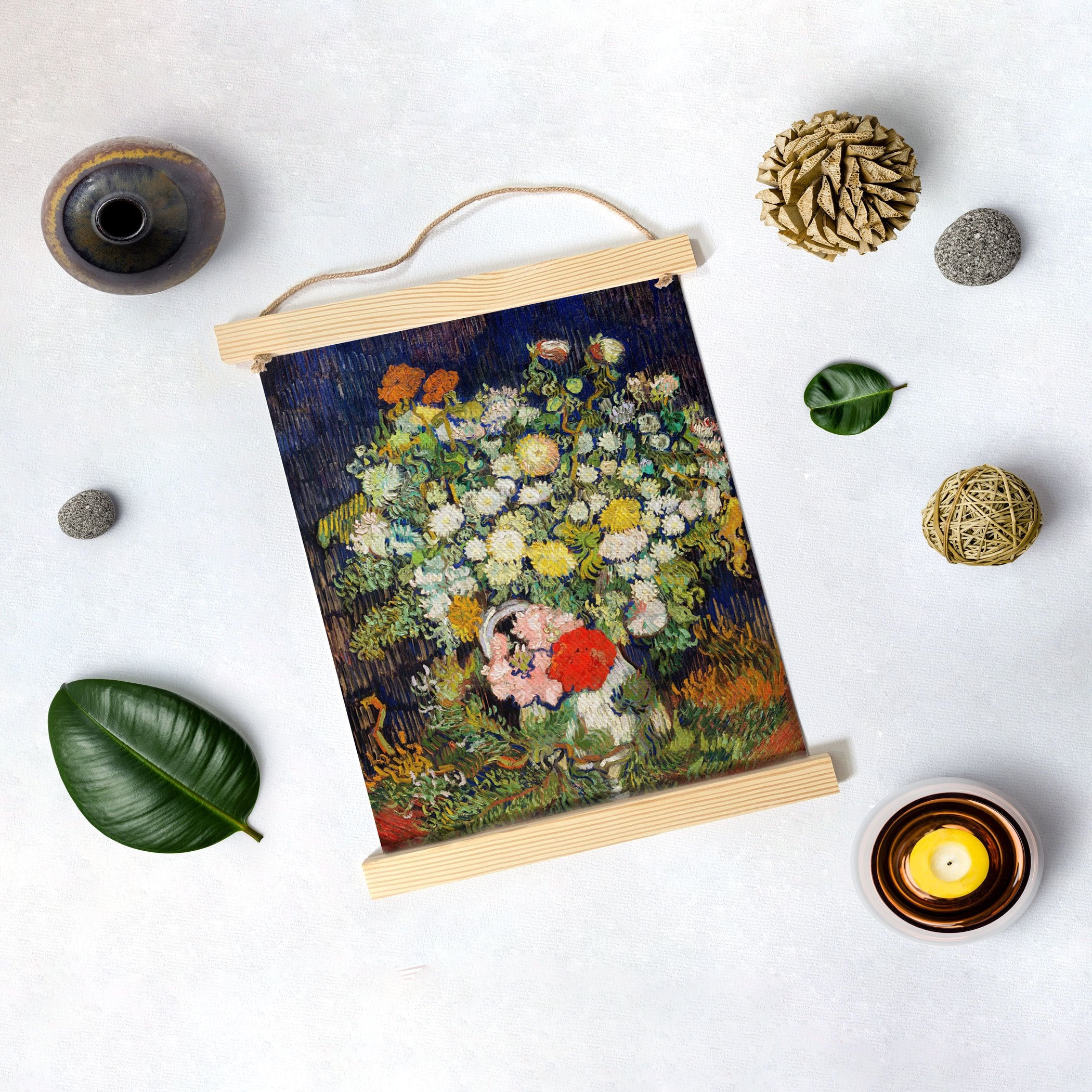 Bouquet Of Flowers In A Vase By Van Gogh Hanging Canvas Painting-Meri Deewar Hanging Canvas Premium Wall Art Canvas by MeriDeewar