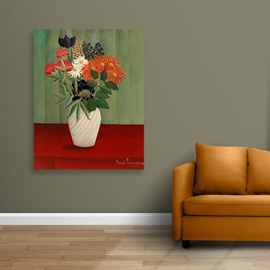 Bouquet of Flowers with China Asters and Tokyos painting - Meri Deewar 4 :5 Vertical Premium Wall Art Canvas by MeriDeewar