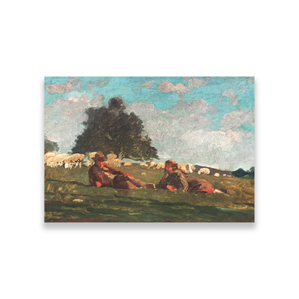 Boy and Girl in a Field with Sheep painting - Meri Deewar 3 : 2 Horizontal Premium Wall Art Canvas by MeriDeewar