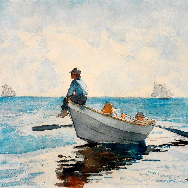 Boys in a Dory painting - Meri Deewar 3 : 2 Horizontal Premium Wall Art Canvas by MeriDeewar