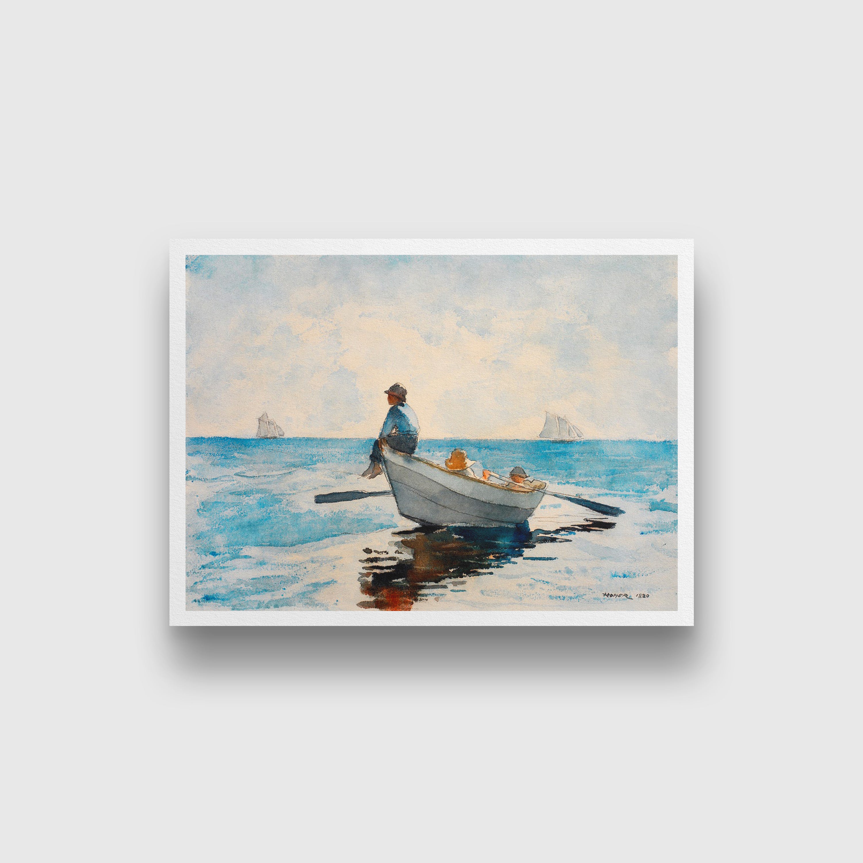 Boys in a Dory painting - Meri Deewar 3 : 2 Horizontal Premium Wall Art Canvas by MeriDeewar