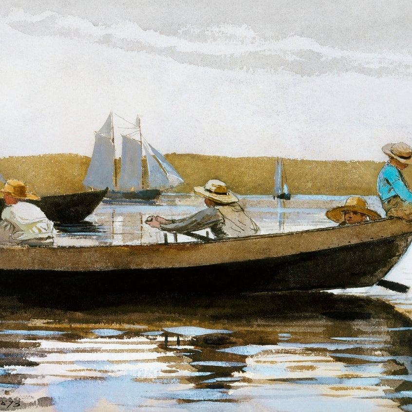 Boys in a Dory WH painting - Meri Deewar 3 : 2 Horizontal Premium Wall Art Canvas by MeriDeewar