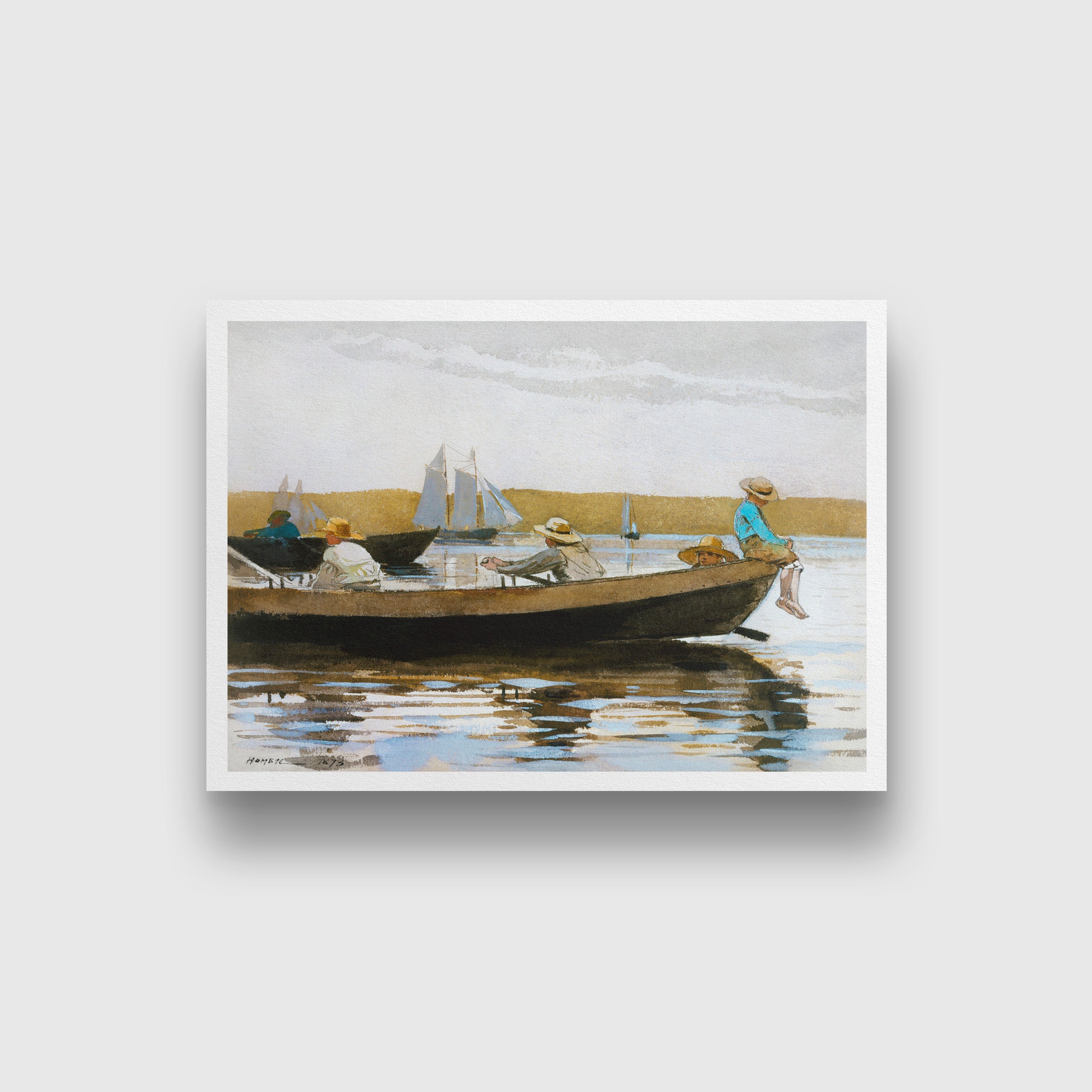 Boys in a Dory WH painting - Meri Deewar 3 : 2 Horizontal Premium Wall Art Canvas by MeriDeewar
