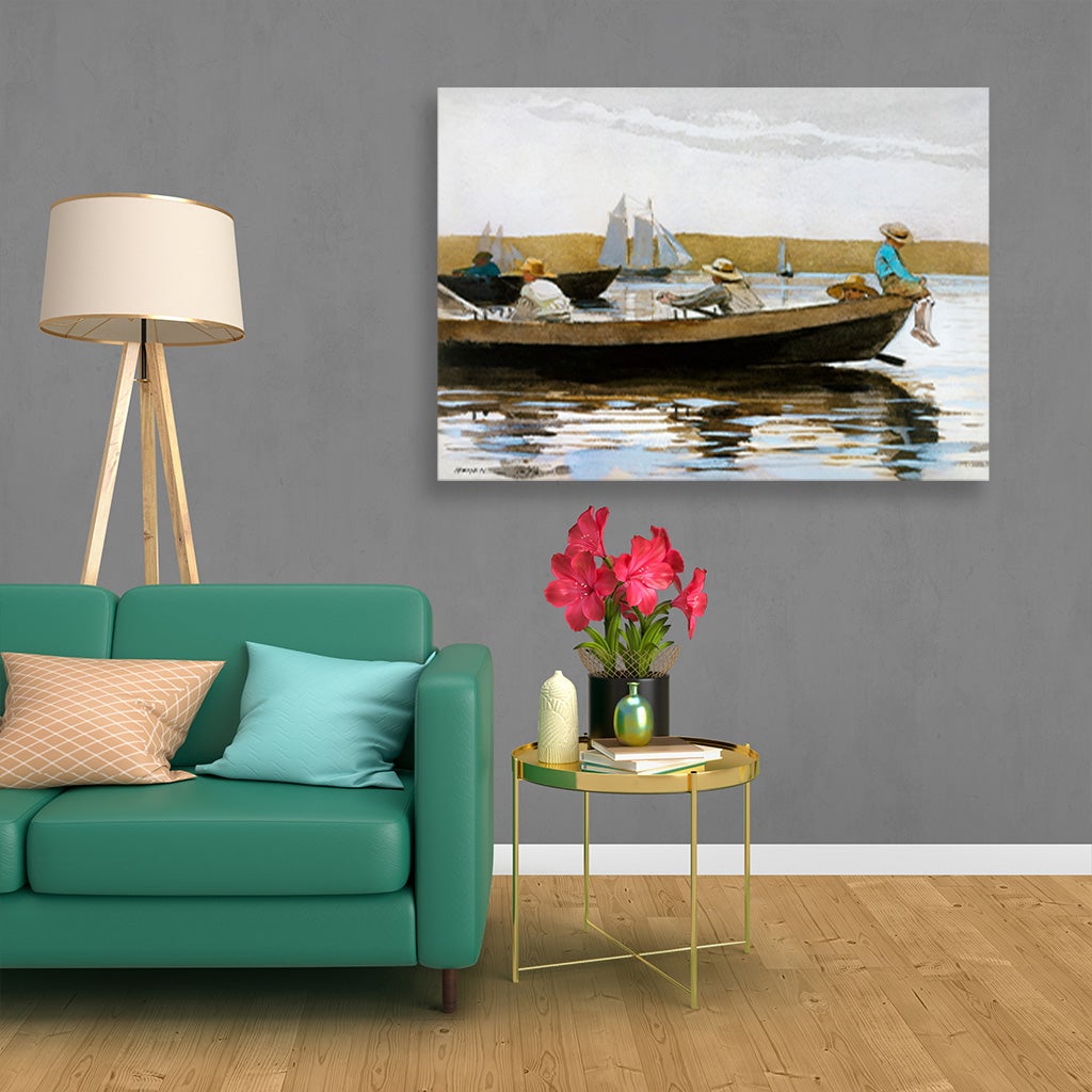 Boys in a Dory WH painting - Meri Deewar 3 : 2 Horizontal Premium Wall Art Canvas by MeriDeewar
