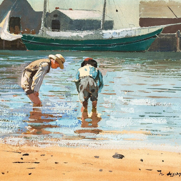 Boys Wading painting - Meri Deewar 3 : 2 Horizontal Premium Wall Art Canvas by MeriDeewar