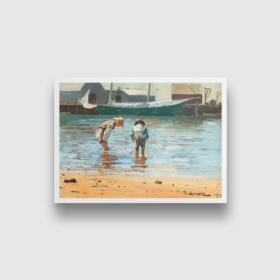 Boys Wading painting - Meri Deewar 3 : 2 Horizontal Premium Wall Art Canvas by MeriDeewar