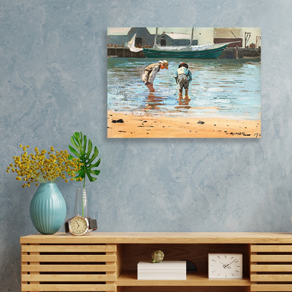 Boys Wading painting - Meri Deewar 3 : 2 Horizontal Premium Wall Art Canvas by MeriDeewar