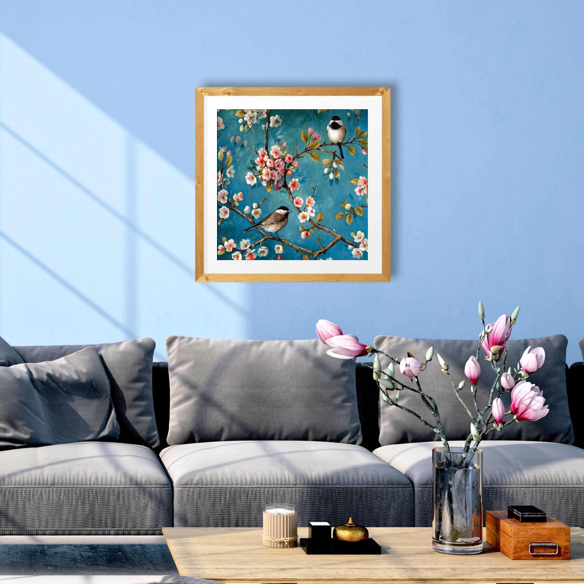 Bride and Groom Bird Painting-Meri Deewar 1 : 1 Square Premium Wall Art Canvas by MeriDeewar