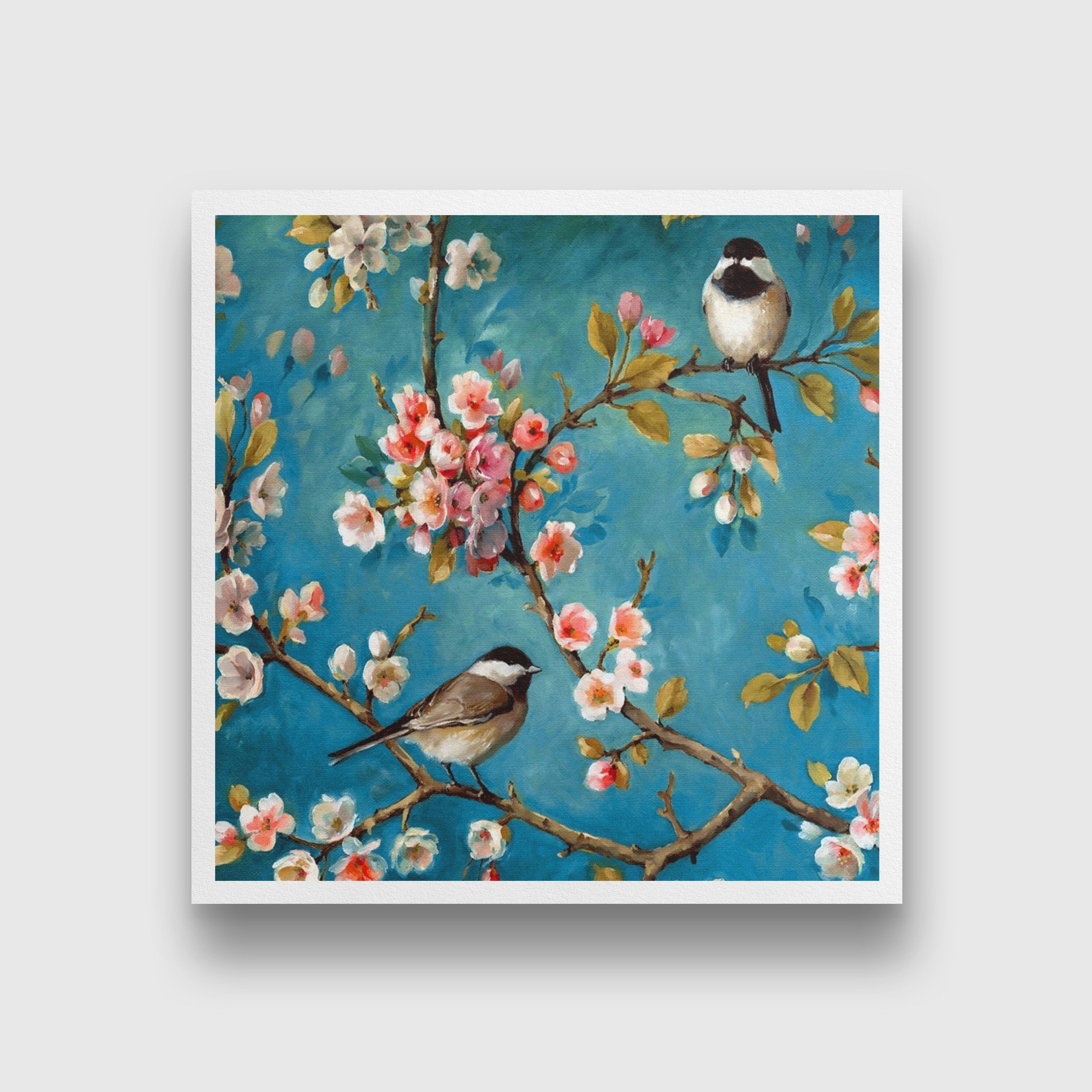 Bride and Groom Bird Painting-Meri Deewar 1 : 1 Square Premium Wall Art Canvas by MeriDeewar