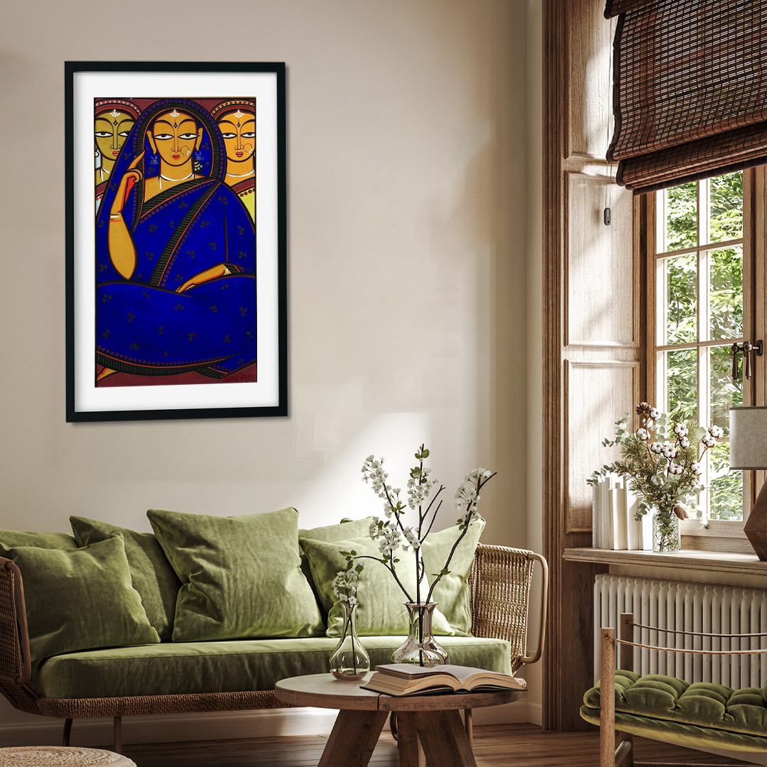 Bride and Two Companions in Blue Painting 2 : 3 Vertical Premium Wall Art Canvas by MeriDeewar