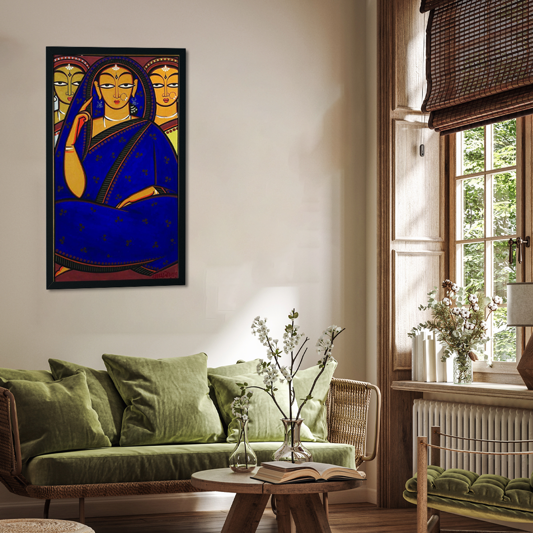 Bride and Two Companions in Blue Painting 2 : 3 Vertical Premium Wall Art Canvas by MeriDeewar