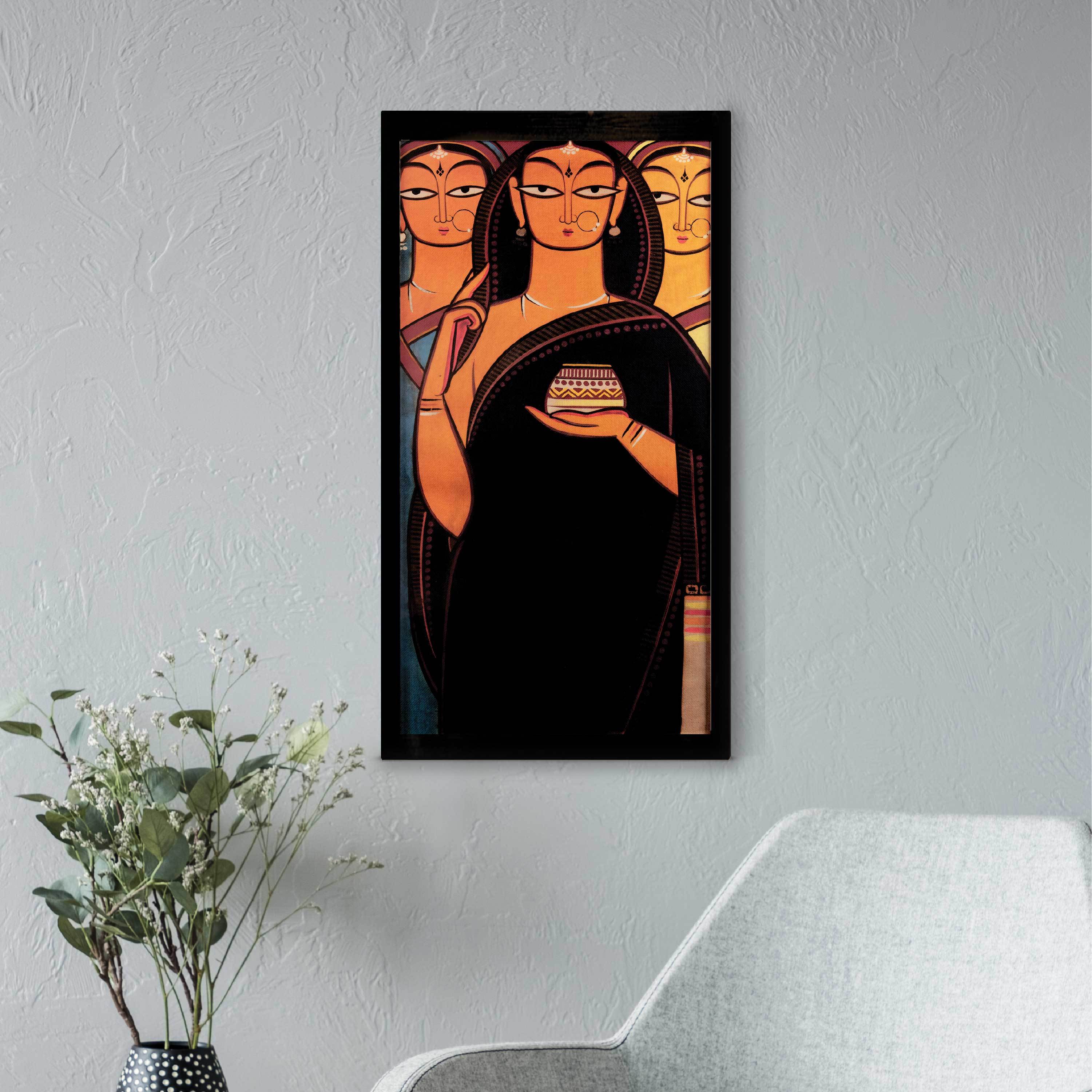 Bride and two companions Painting-Meri Deewar 2 : 3 Vertical Premium Wall Art Canvas by MeriDeewar