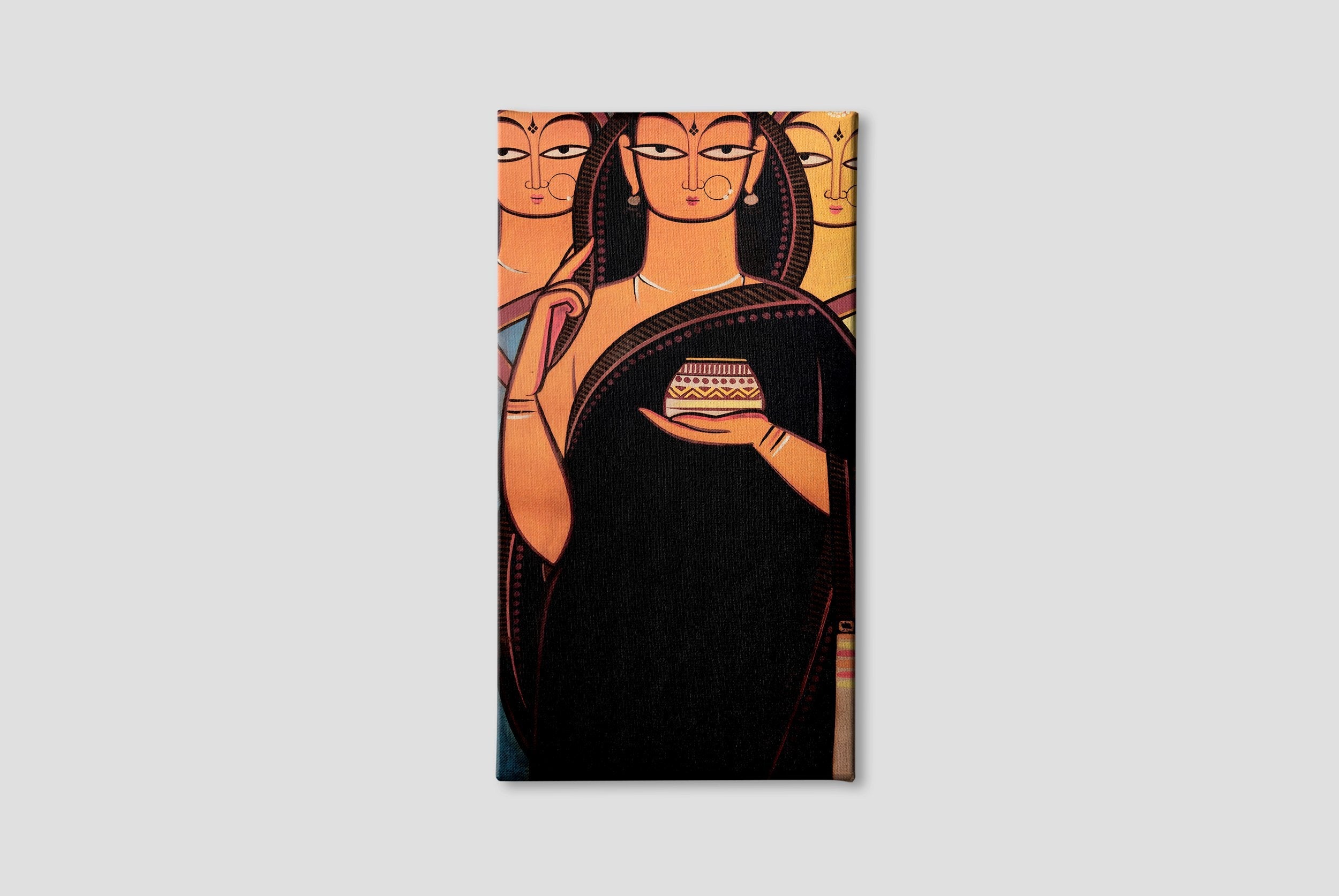 Bride and two companions Painting-Meri Deewar 2 : 3 Vertical Premium Wall Art Canvas by MeriDeewar