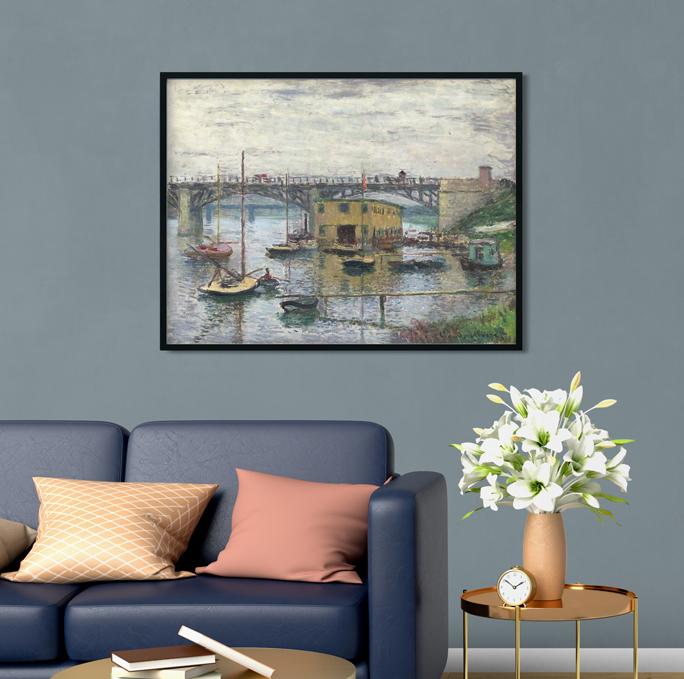 Bridge at Argenteuil on a Gray Day Painting by Claude Monet 4 : 3 Horizontal Premium Wall Art Canvas by MeriDeewar