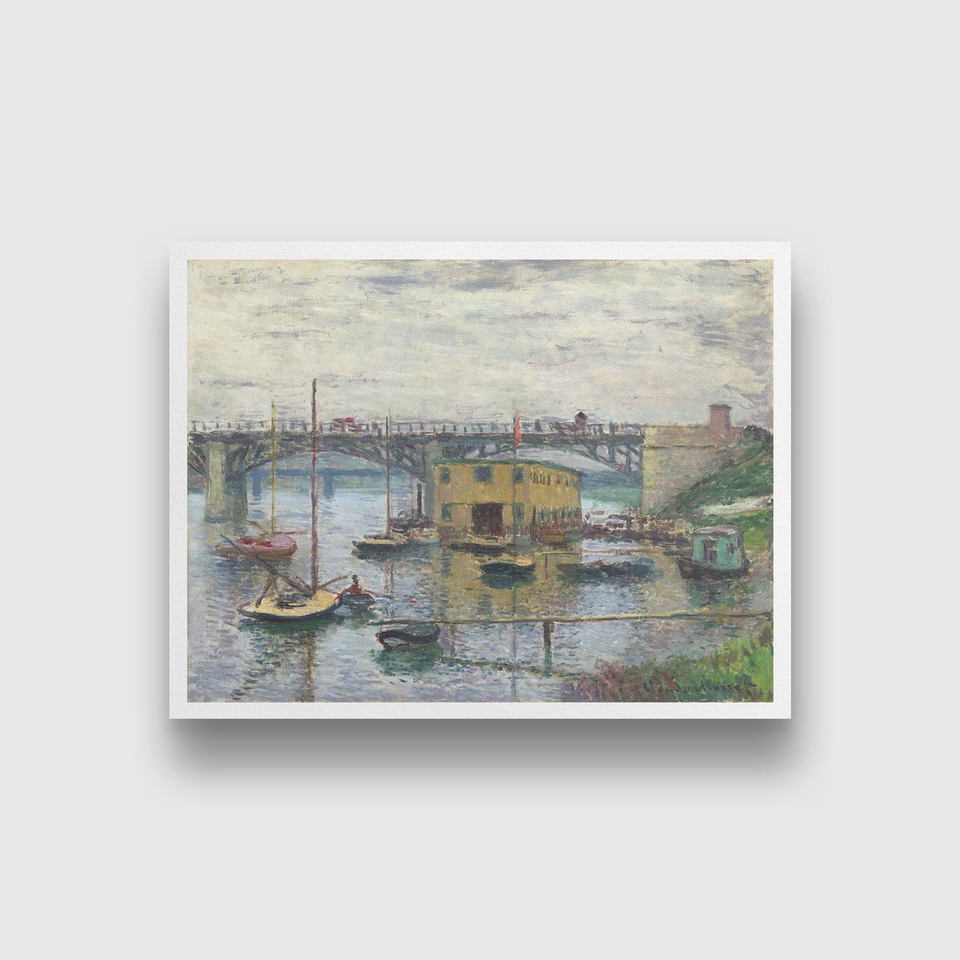 Bridge at Argenteuil on a Gray Day Painting by Claude Monet 4 : 3 Horizontal Premium Wall Art Canvas by MeriDeewar