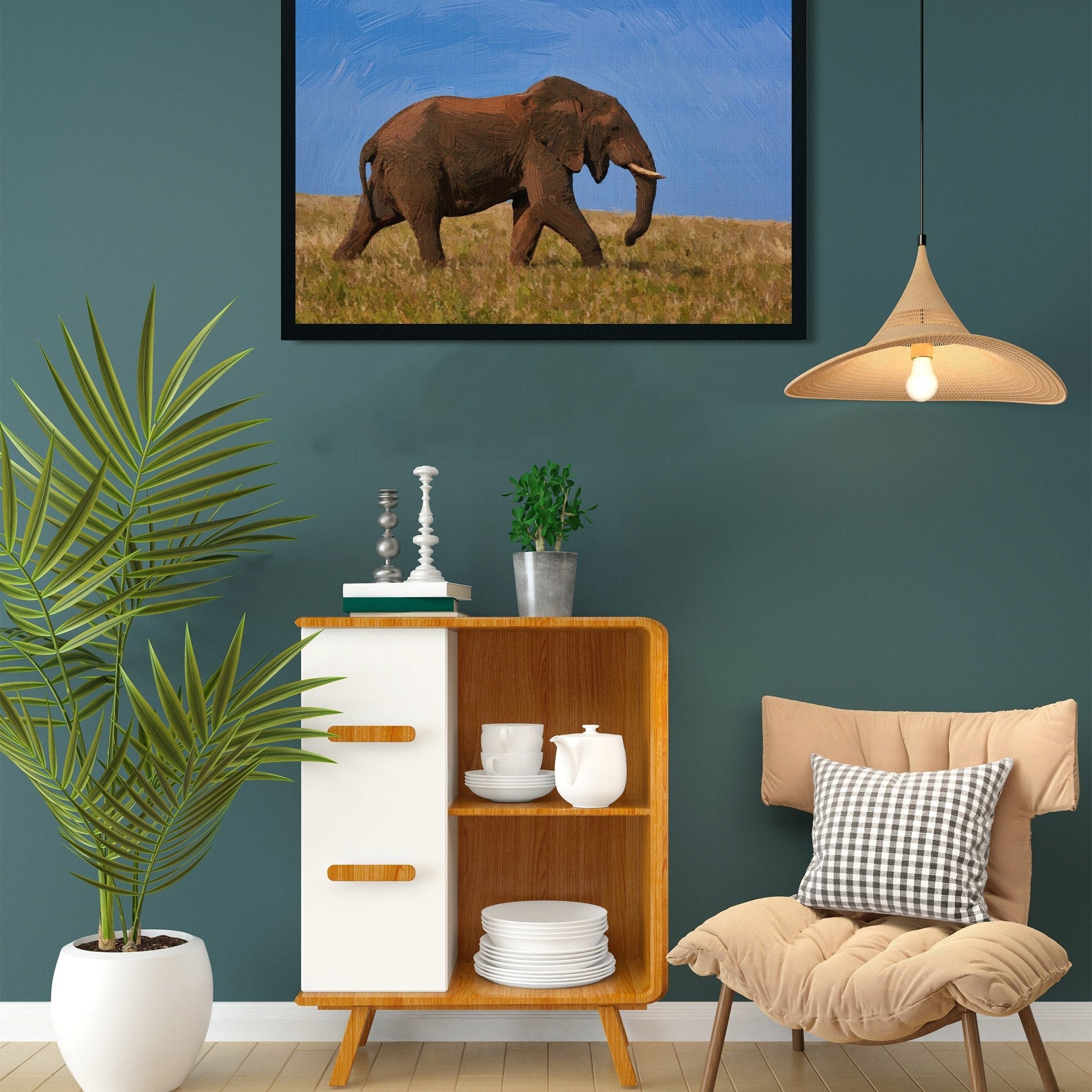 Bull elephant painting - Meri Deewar 3 : 2 Horizontal Premium Wall Art Canvas by MeriDeewar