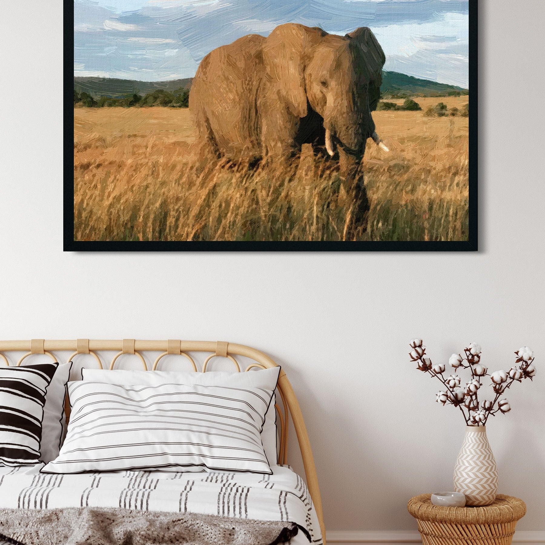 Bull Elephants painting - Meri Deewar 3 : 2 Horizontal Premium Wall Art Canvas by MeriDeewar