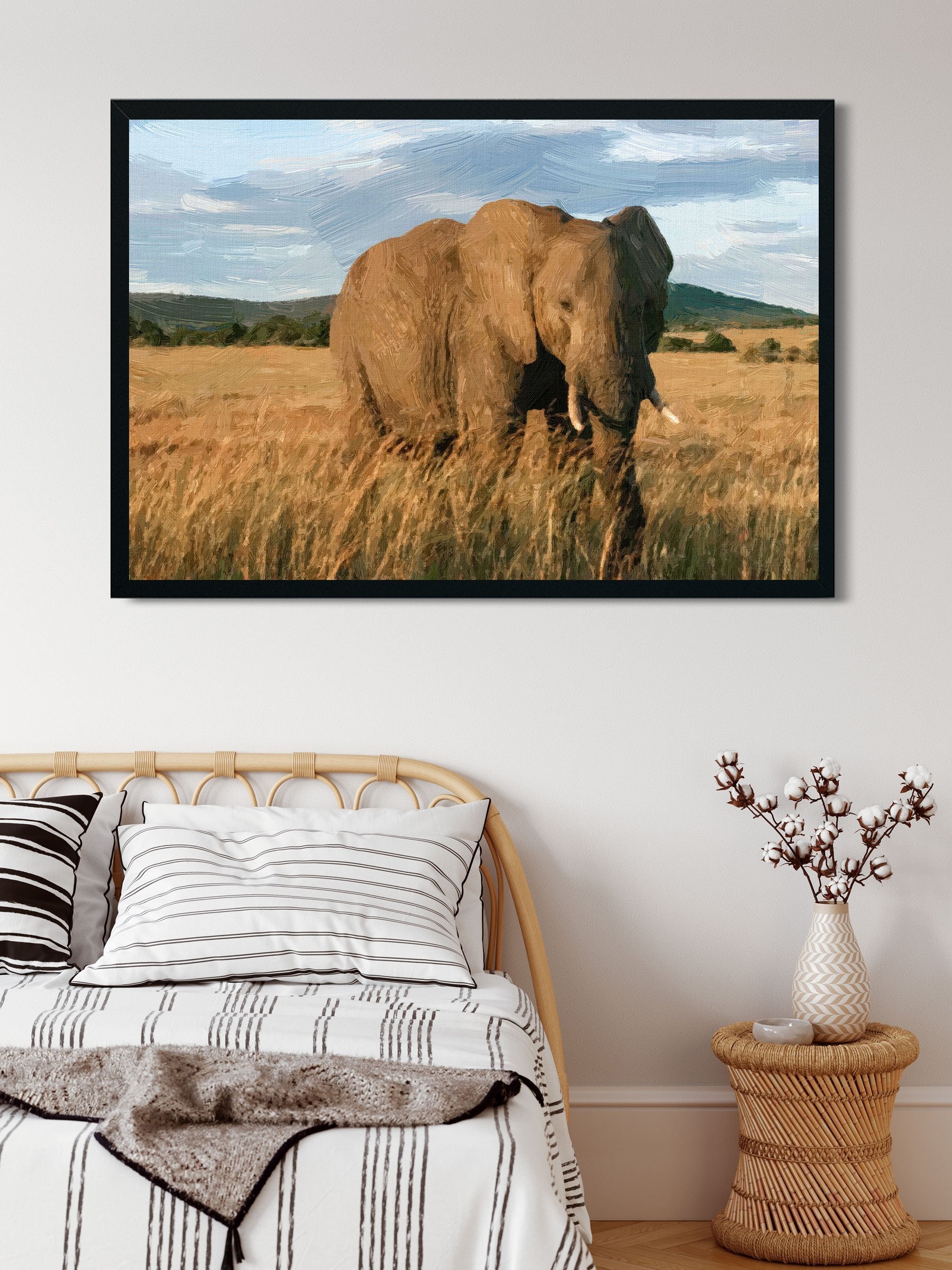 Bull Elephants painting - Meri Deewar 3 : 2 Horizontal Premium Wall Art Canvas by MeriDeewar