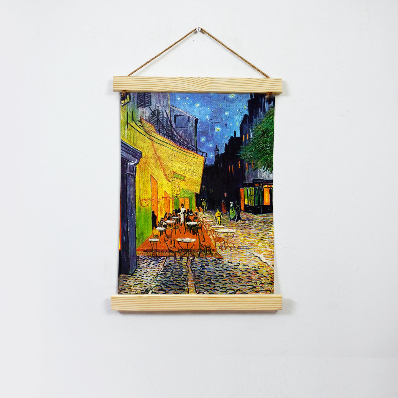 Cafe Terrace at Night by Van Gogh Hanging Canvas Painting-Meri Deewar Hanging Canvas Premium Wall Art Canvas by MeriDeewar