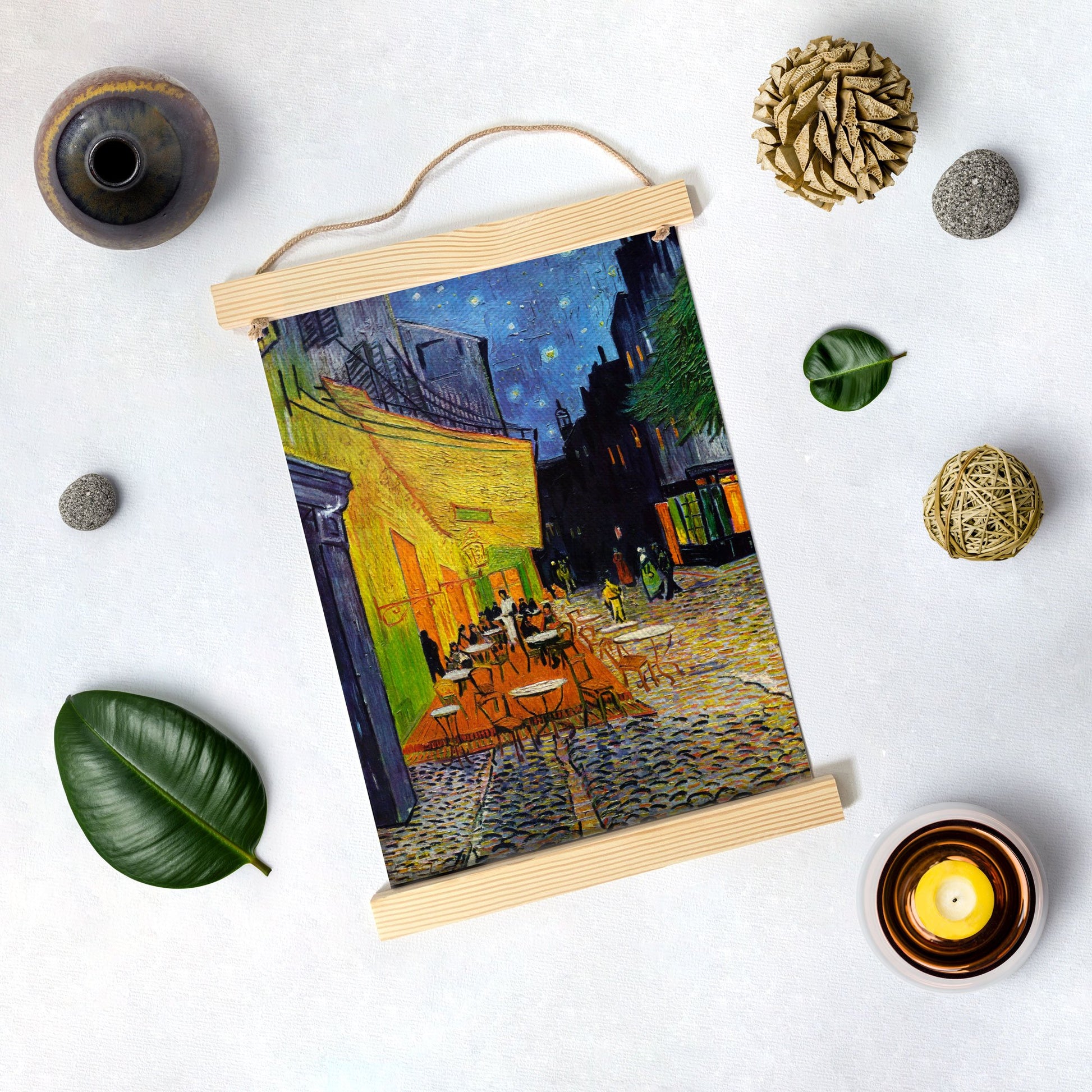 Cafe Terrace at Night by Van Gogh Hanging Canvas Painting-Meri Deewar Hanging Canvas Premium Wall Art Canvas by MeriDeewar