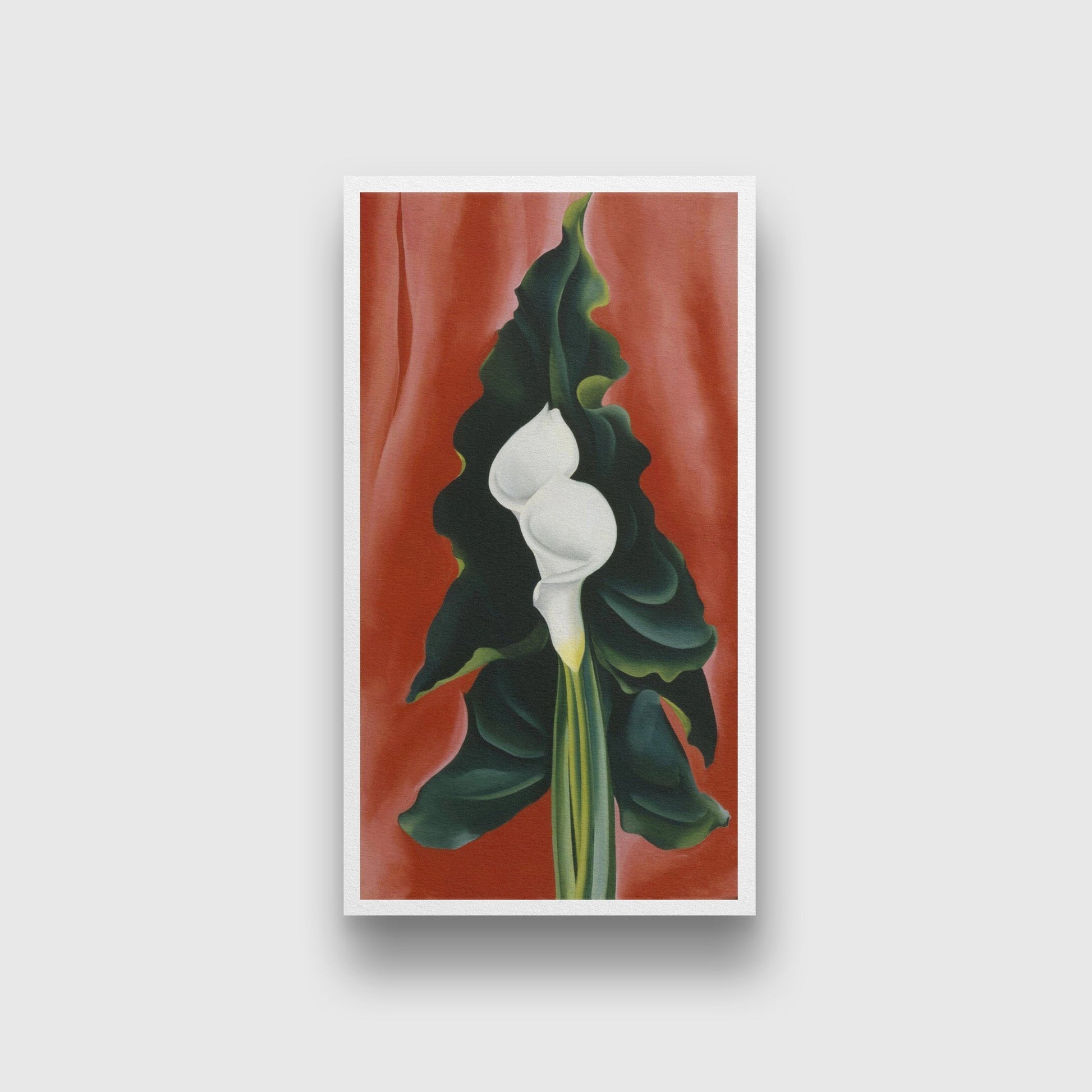 Calla Lilies On Red 1928 Painting-Meri Deewar 2 : 3 Vertical Premium Wall Art Canvas by MeriDeewar
