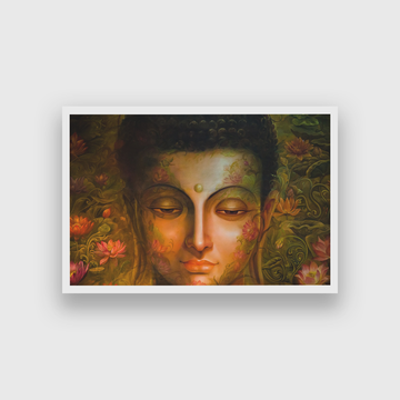Calm Buddha With Floating Wall Painting 3 : 2 Horizontal Premium Wall Art Canvas by MeriDeewar