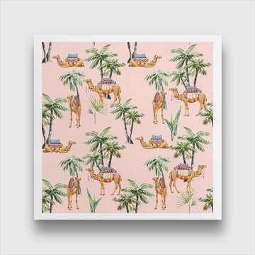 Camel and Palm Painting 1 : 1 Square Premium Wall Art Canvas by MeriDeewar