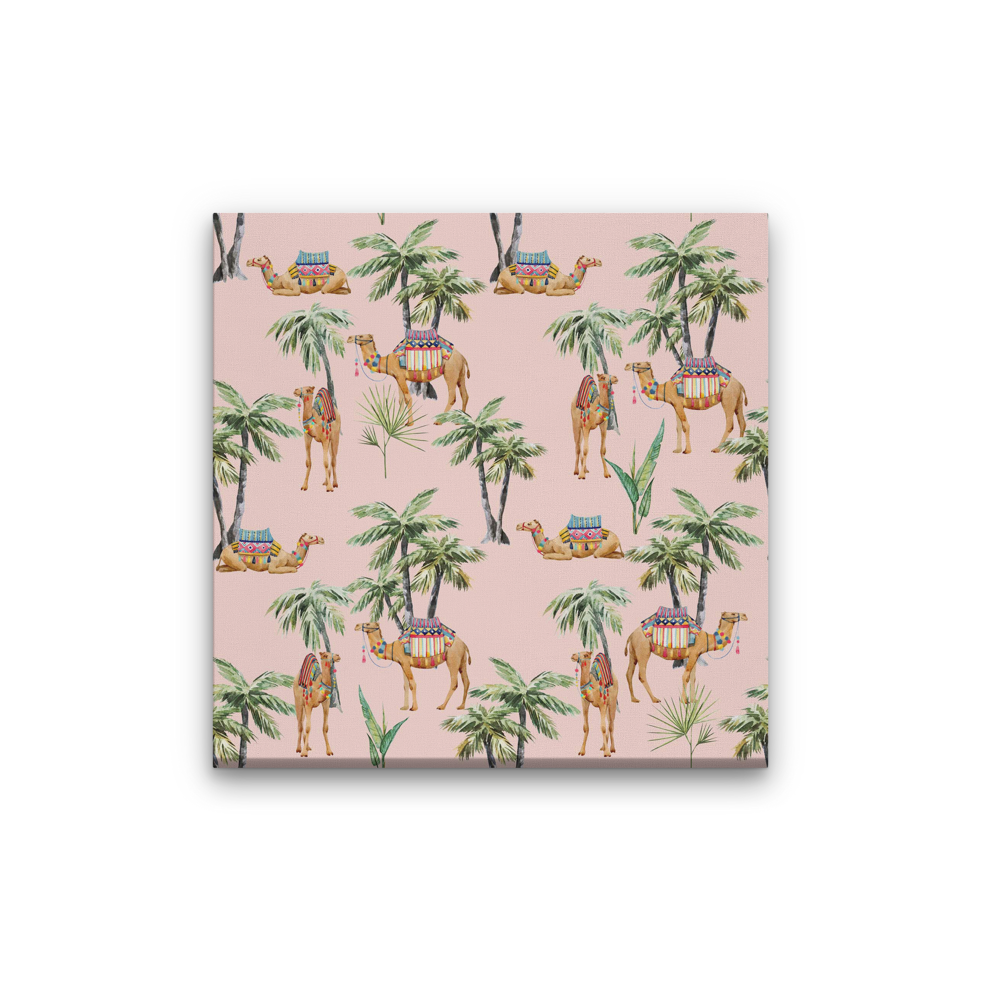 Camel and Palm Painting 1 : 1 Square Premium Wall Art Canvas by MeriDeewar