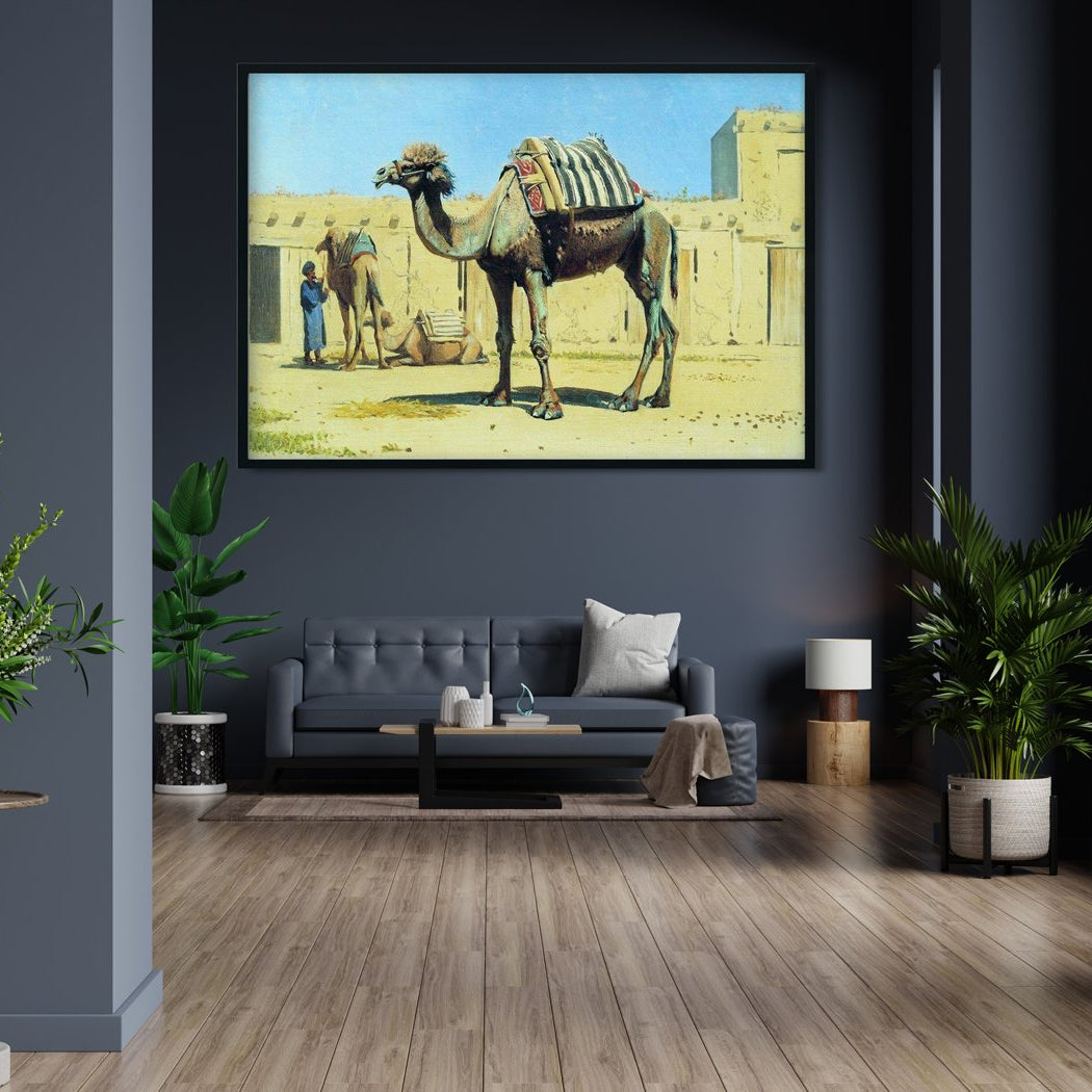 Camel in the courtyard Painting-Meri Deewar 3 : 2 Horizontal Premium Wall Art Canvas by MeriDeewar