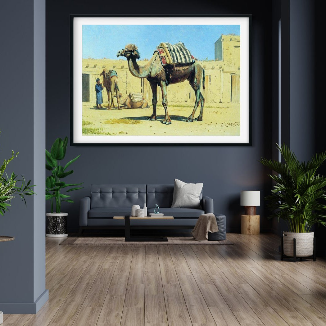 Camel in the courtyard Painting-Meri Deewar 3 : 2 Horizontal Premium Wall Art Canvas by MeriDeewar