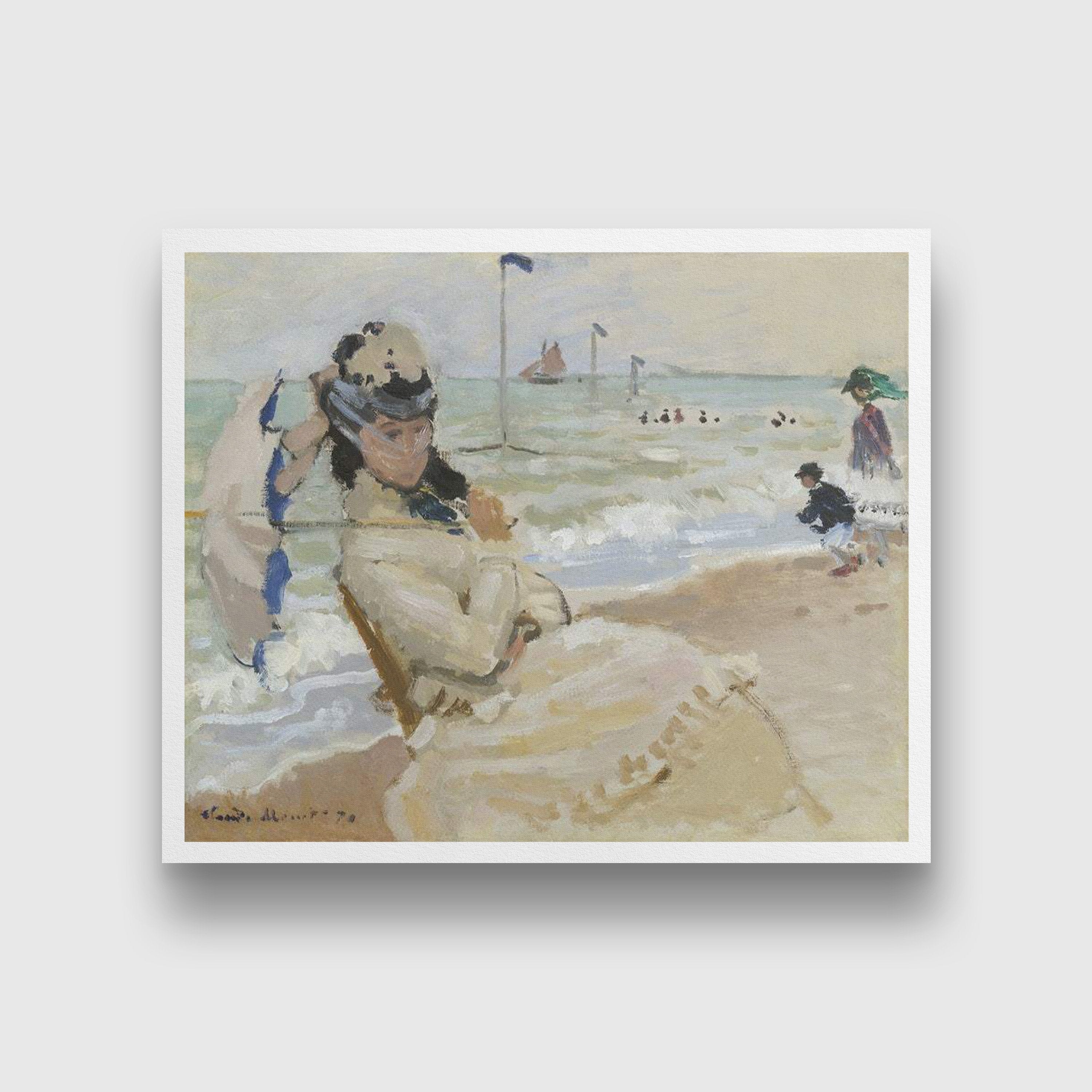 Camille on the Beach in Trouville Painting by Claude Monet - Meri Deewar 5 : 4 Horizontal Premium Wall Art Canvas by MeriDeewar