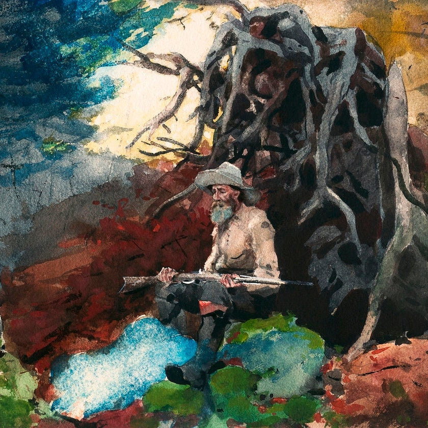 Campfire Hunter painting - Meri Deewar 3 : 2 Horizontal Premium Wall Art Canvas by MeriDeewar