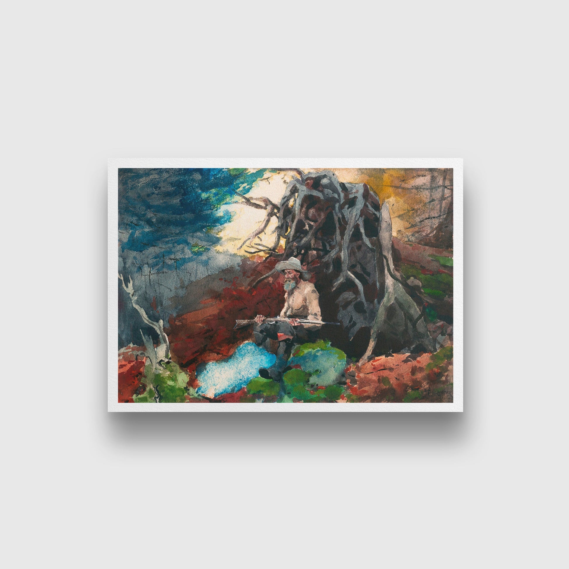 Campfire Hunter painting - Meri Deewar 3 : 2 Horizontal Premium Wall Art Canvas by MeriDeewar