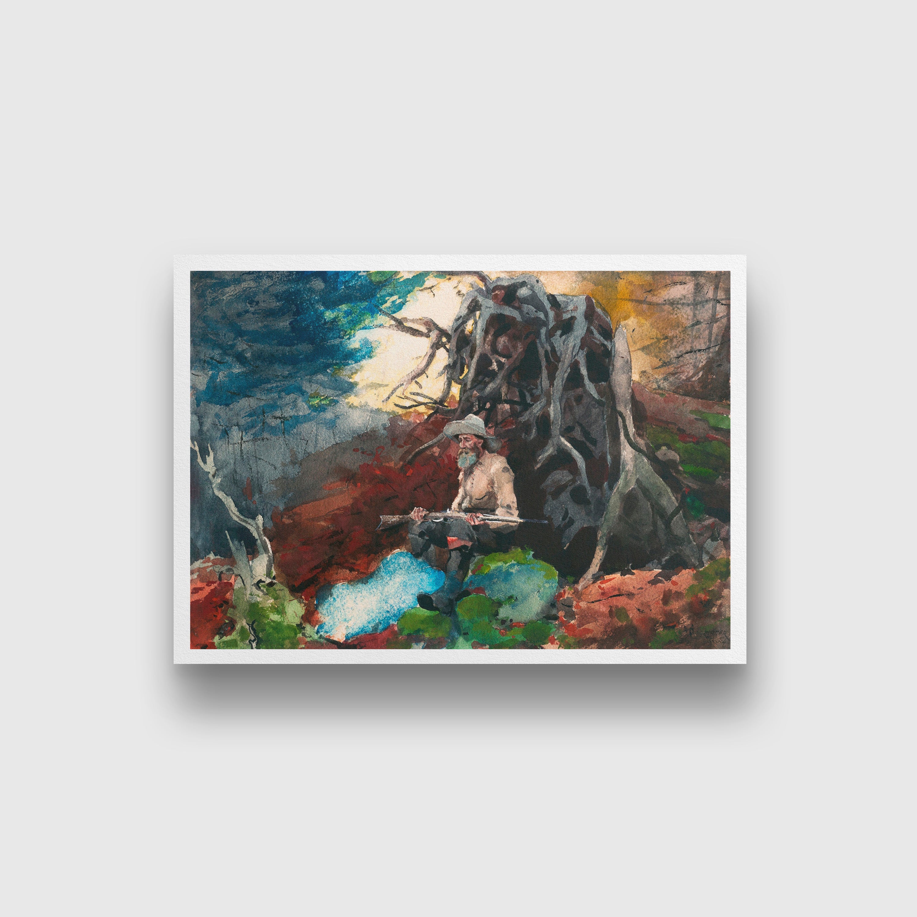 Campfire Hunter painting - Meri Deewar 3 : 2 Horizontal Premium Wall Art Canvas by MeriDeewar