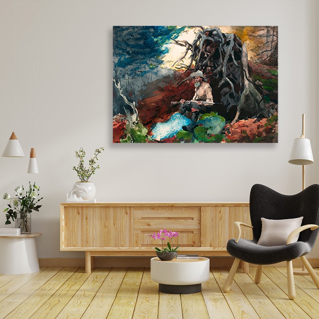 Campfire Hunter painting - Meri Deewar 3 : 2 Horizontal Premium Wall Art Canvas by MeriDeewar